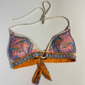 Paisley pink halter adjustable Bikini Top with white Pearl hoop. Removable pads
